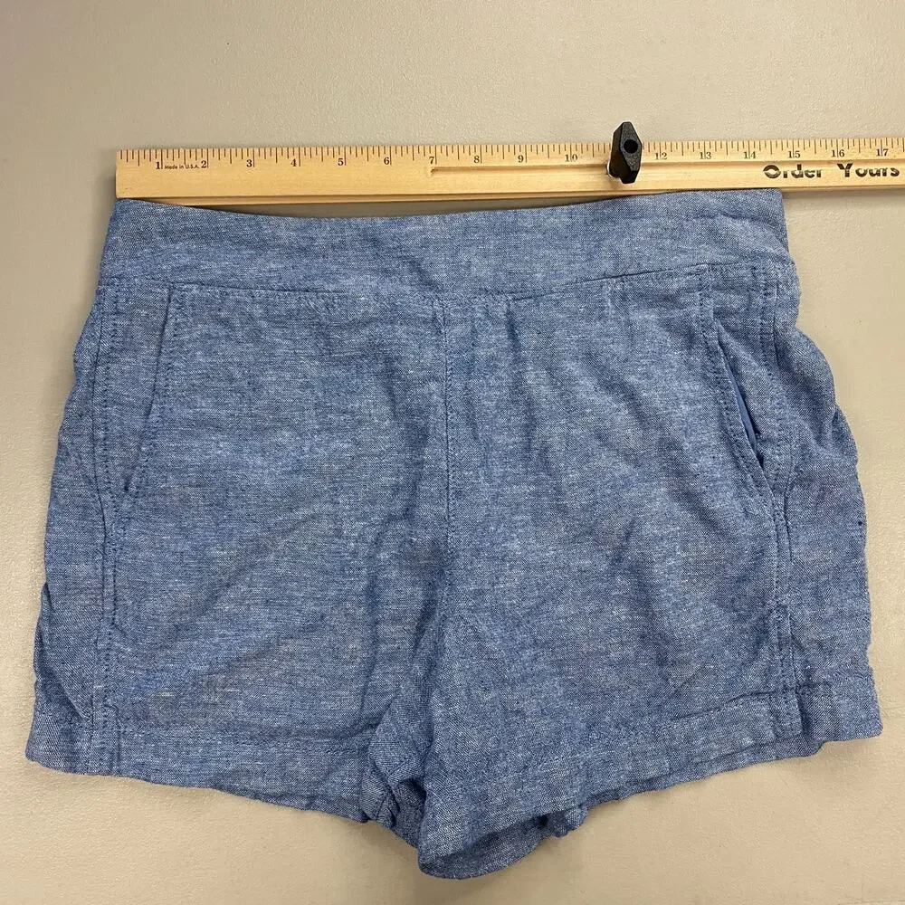 GAP Womens Chambray Linen Blend Shorts Blue Medium Pull-On High Rise Pockets 30